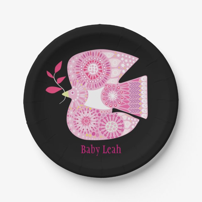 MOSIAC DOVE Baby Name Paper Plates (Front)