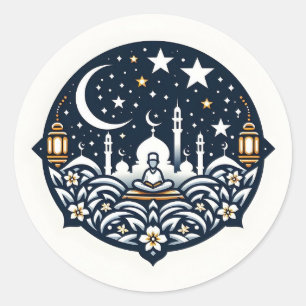 Mosque and Man in Prayer Classic Round Sticker