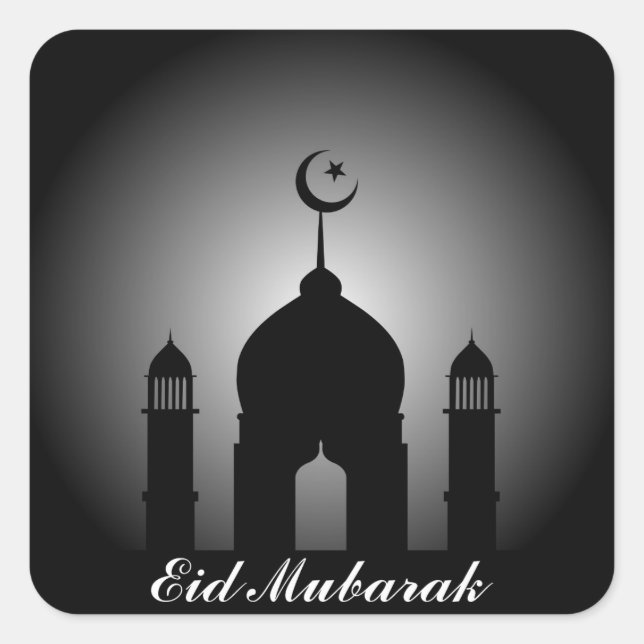 Mosque dome and minaret silhouette square sticker (Front)