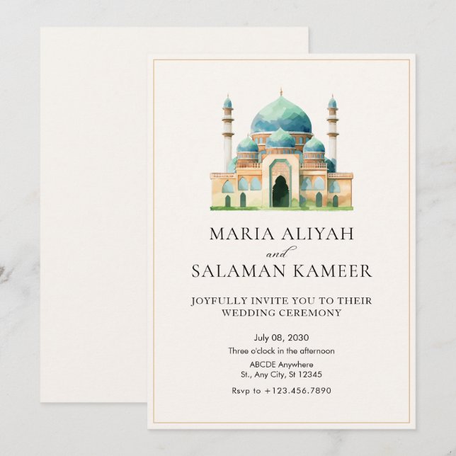 Mosque modern minimalist wedding  invitation (Front/Back)