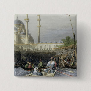Mosque of Sultana Valide from the Port, engraved b 15 Cm Square Badge