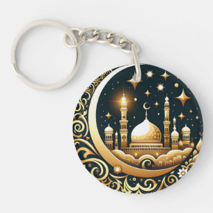 Mosque On Golden Moon Key Ring