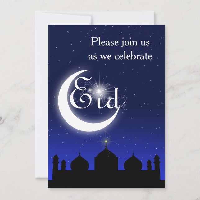 Mosque Silhouette at Night - Eid Party Invitation (Front)
