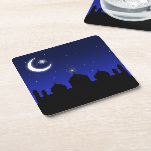 Mosque Silhouette at Night - Paper Coaster (Angled)