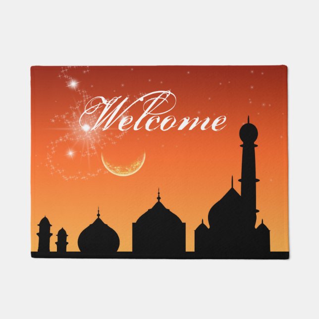 Mosque Silhouette Evening Sky - Door Mat (Front)