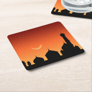 Mosque Silhouette Evening Sky - Paper Coaster