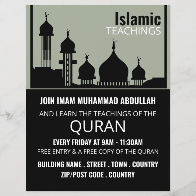 Mosque Silhouette, Islamic Teaching Advertising Flyer (Front)