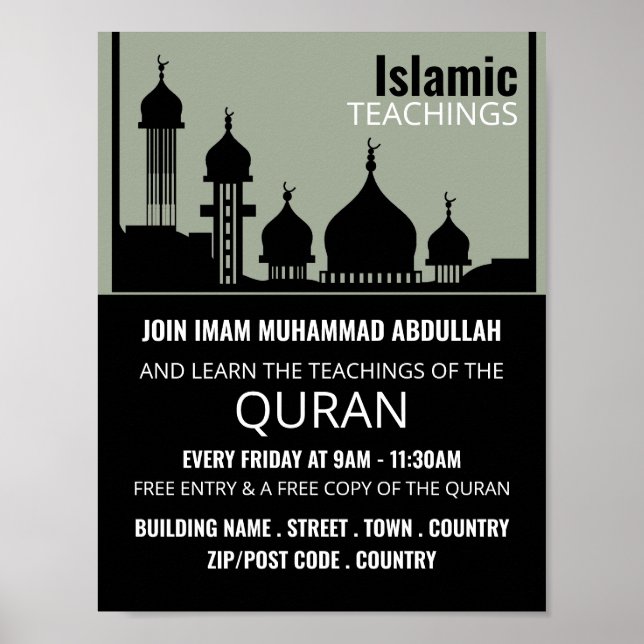 Mosque Silhouette, Islamic Teaching Advertising Poster (Front)