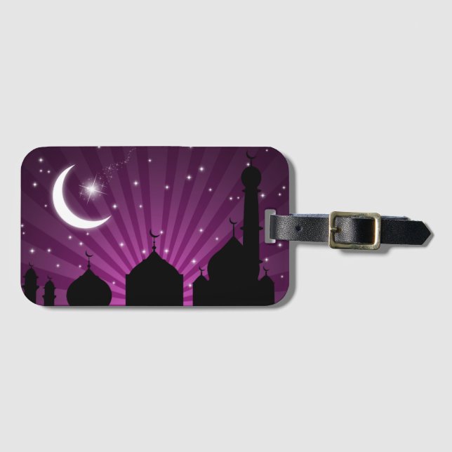 Mosque Silhouette Purple Night - Luggage Tag (Front Horizontal)