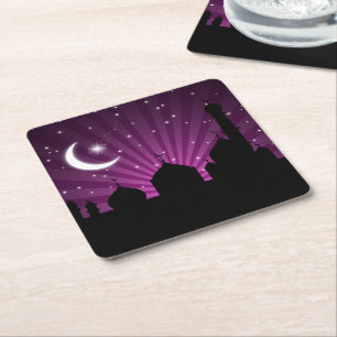 Mosque Silhouette Purple Night - Paper Coaster