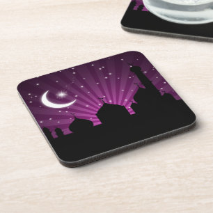 Mosque Silhouette Purple Night - Plastic Coaster