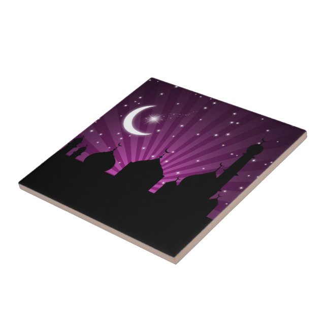 Mosque Silhouette Purple Night Tile (Side)