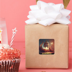 Mosque silhouette Ramadan Mubarak Square Sticker