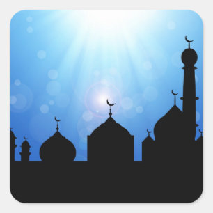 Mosque Silhouette with Sunburst - Sticker