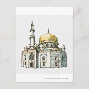 Mosque with gold onion dome and minaret postcard