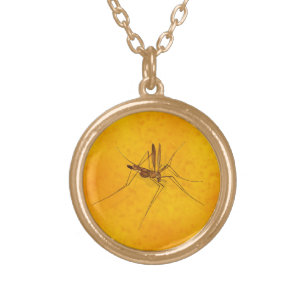 Mosquito in Amber Sap Fossil Replica Prehistoric Gold Plated Necklace