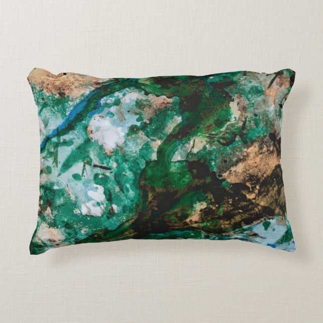 Moss Agate Green Crystal Geode Abstract Decorative Cushion (Front)
