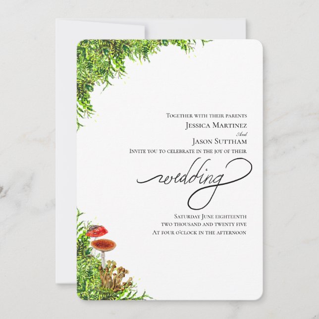 Moss and Mushrooms Elegant Modern Wedding Invitation (Front)