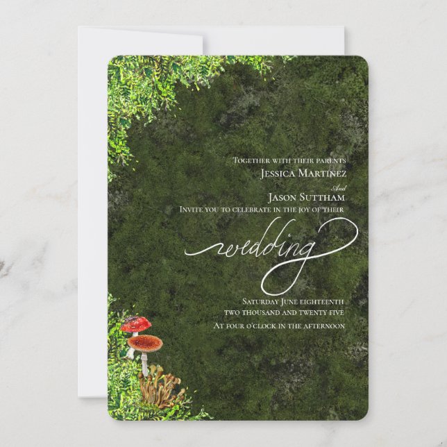 Moss and Mushrooms Elegant Modern Wedding Invitation (Front)