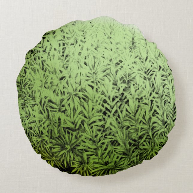 Moss ball drawing green round pillow (Back)