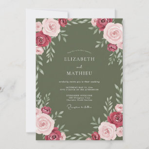 Moss Burgundy Vine Wedding Invitation