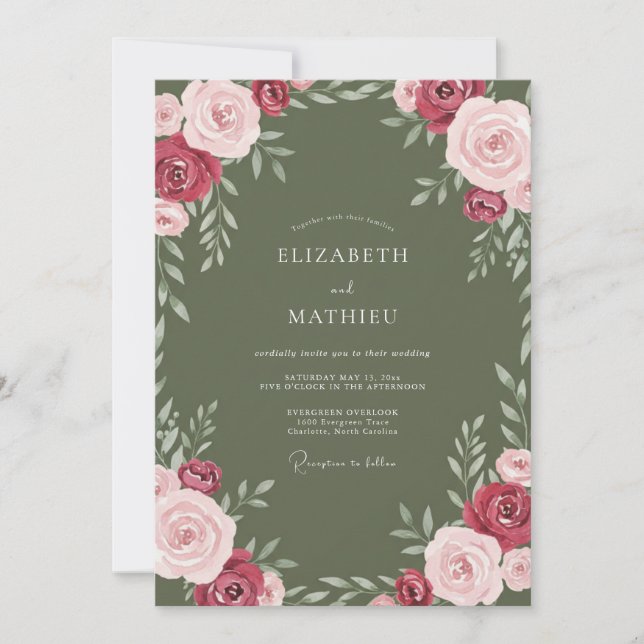 Moss Burgundy Vine Wedding Invitation (Front)