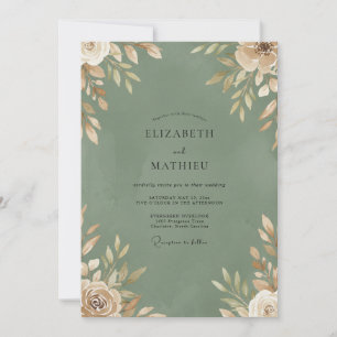 Moss Champagne Foliage Wedding Invitation