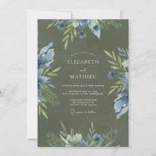 Moss Cornflower Leafy Wedding Invitation