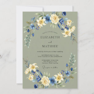 Moss Cornflower Petal Wedding Invitation