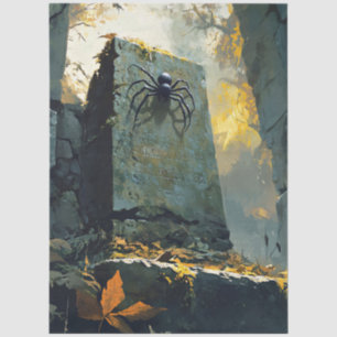 Moss-Covered Tombstone with Spider Decoupage Tissue Paper