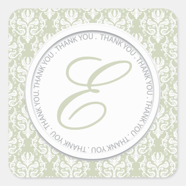 Moss Damask Party Favour Stickers (Front)
