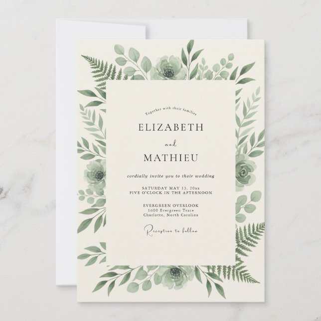 Moss Fern Wedding Invitation (Front)