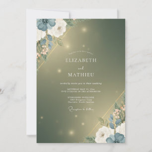 Moss Gold Bloom Wedding Invitation