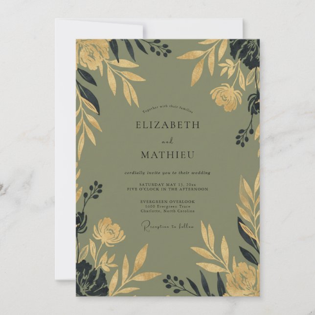 Moss Gold Foliage Wedding Invitation (Front)