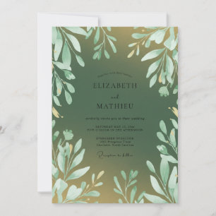 Moss Gold Leafy Wedding Invitation