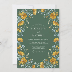 Moss Gold Ranunculus Wedding Invitation