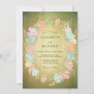 Moss Gold Wreath Wedding Invitation