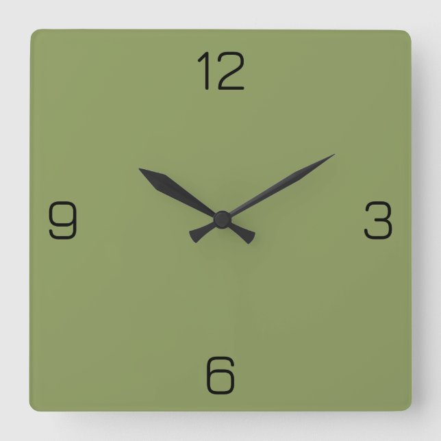 Moss Green 8A9A5B Colour - With Option to Add Name Square Wall Clock (Front)