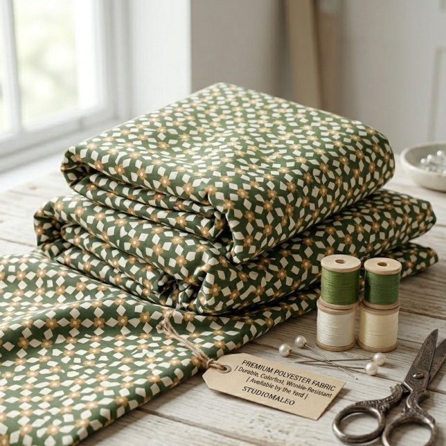 Moss Green Abstract Floral Grid Polyester Fabric (Creator Uploaded)