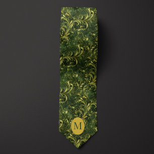 Moss Green and Gold Botanical Tie