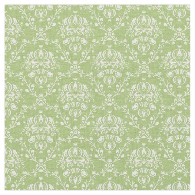 Moss Green and White Damask Fabric (Close Up)