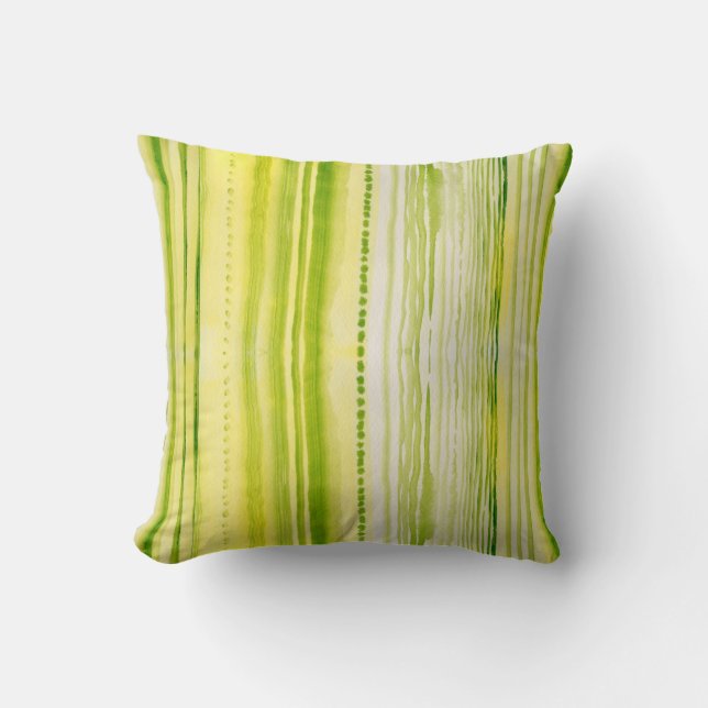 Moss-Green and yellow lines watercolor pattern Cushion (Front)