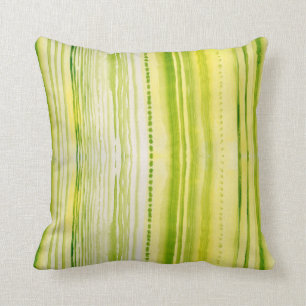 Moss-Green and yellow lines watercolor pattern Cushion