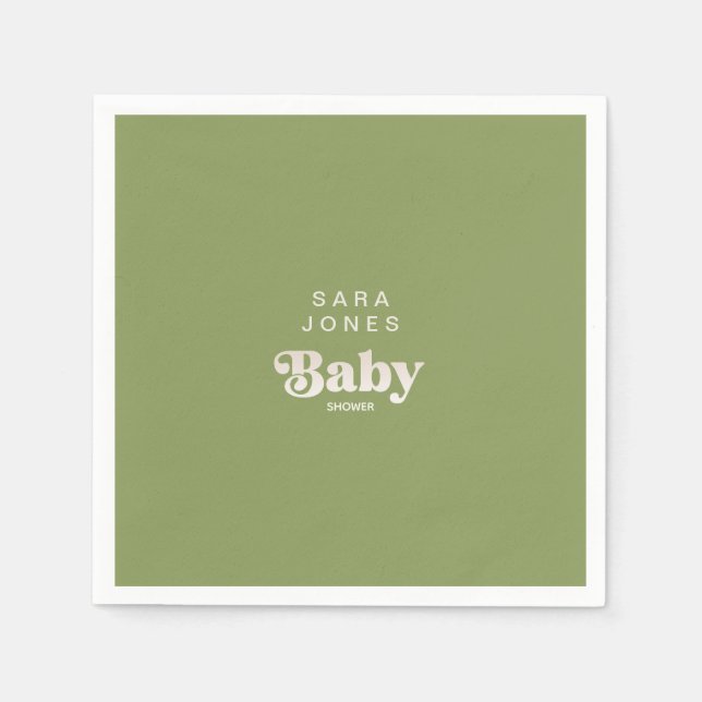Moss Green Baby Shower Cocktail Napkin (Front)
