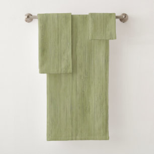 Moss Green Bamboo Wood Grain Look Bath Towel Set