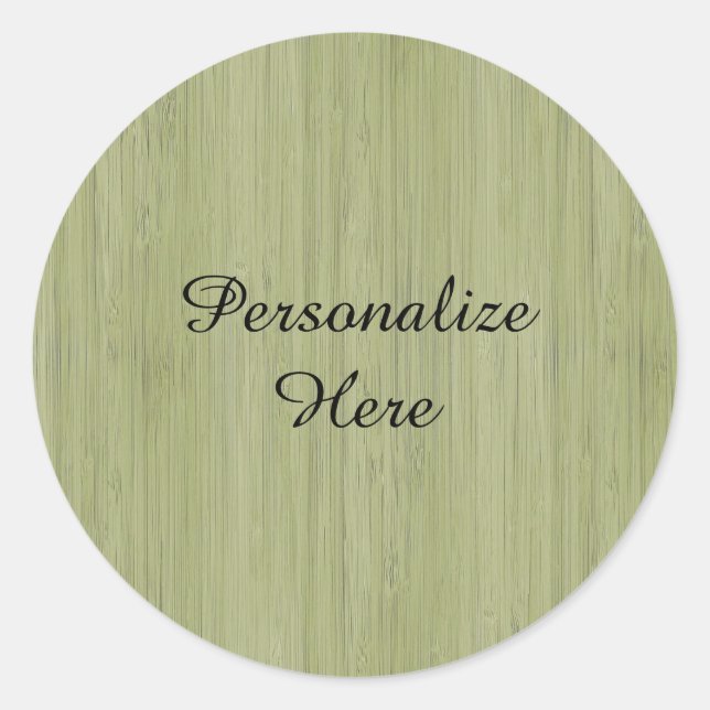 Moss Green Bamboo Wood Grain Look Classic Round Sticker (Front)