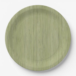 Moss Green Bamboo Wood Grain Look Paper Plate