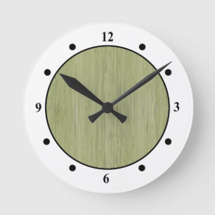 Moss Green Bamboo Wood Grain Look Round Clock
