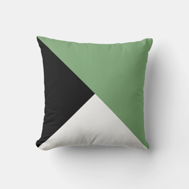 Moss Green, Black White Diagonal ColorBlock Pillow (Front)