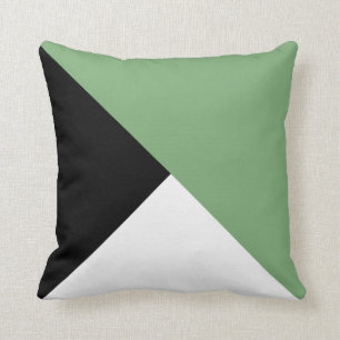Moss Green, Black White Diagonal ColorBlock Pillow